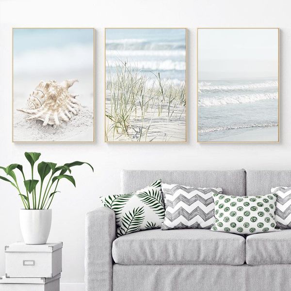 

nordic wall art nautical seascape canvas bathroom painting ocean wave seashell poster and print pictures bath box decor paintings