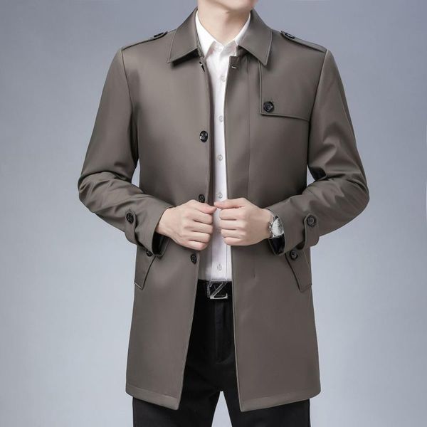 

men's trench coats autumn casual windbreaker mid-length business jacket, Tan;black