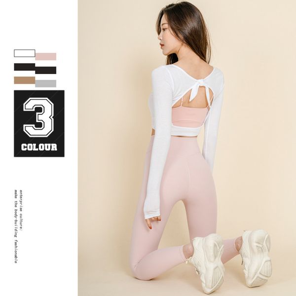 

women's sports 2021 comfortable long sve fitns back fashion running yoga women's suit new products in autumn, Gray