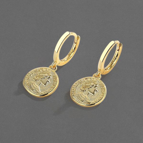 

hoop & huggie binmonray 925 sterling silver trendy vintage statue coin portrait pendant earrings women 2021 fashion female jewelry, Golden;silver