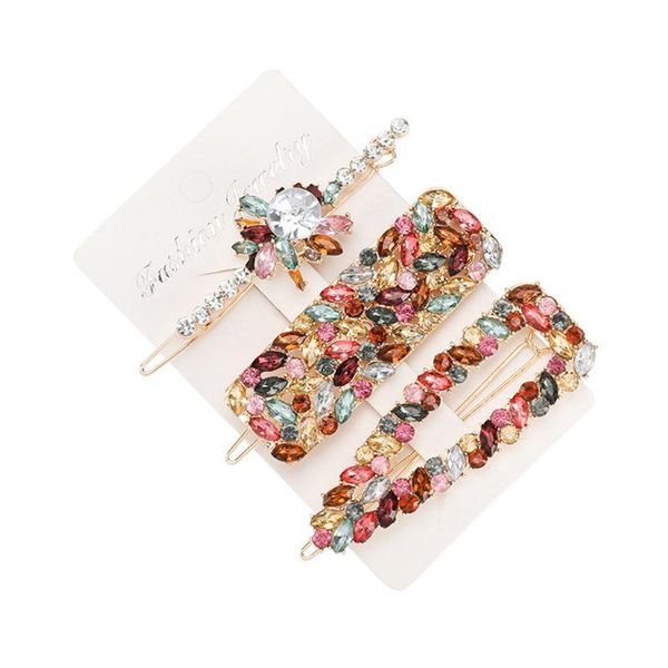 

hair clips & barrettes 3 pcs/set fashion retro women hairpins set alloy rhinestone fancy color geometric clip side bangs headwear j60e, Golden;silver