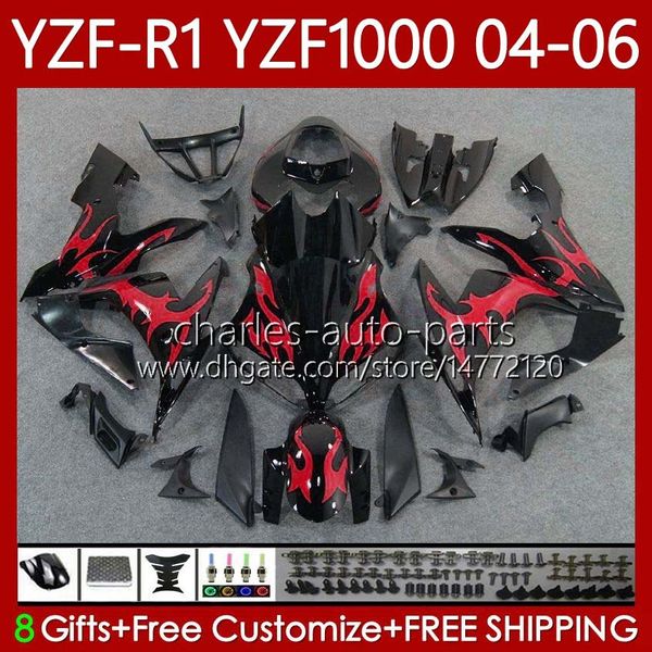 Kit de feiras para Yamaha YZF-R1 YZF R1 1000 CC YZF1000 YZFR1 04 05 06 Bodywork 89No.84 YZF R1 1000CC 2004 2005 2006 Redflames YZF-1000 2004-2006 OEM Corpo de Motocicleta