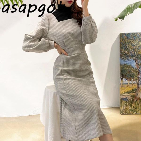 

chic autumn elegant temperament square collar mermaid dress lady office slim high waist mid length thick trumpet vestido fashion casual dres, Black;gray
