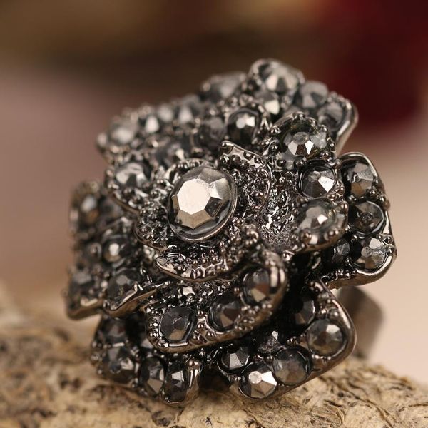

cluster rings three-layer black rose charm female flower ring lady party selling gift classic, Golden;silver