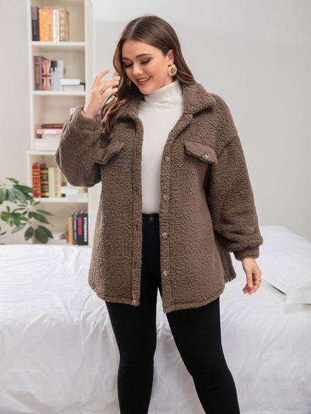 

plus drop shoulder flannel jacket y5ry#, Black;gray