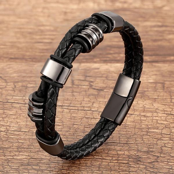 

classic multilayer leather stainless steel bracelets for men geometric metal accessory magnetic clasp women bracelet jewelry charm, Golden;silver