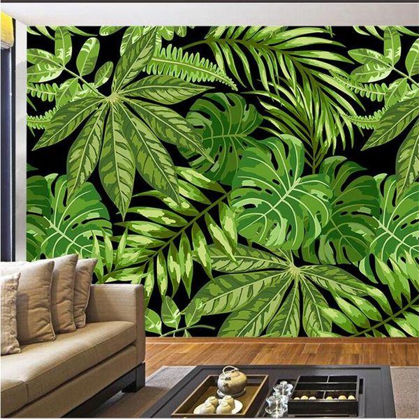 

wallpapers mural papel parede custom wallpaper southeast asian style green palm tree leaf art background wall