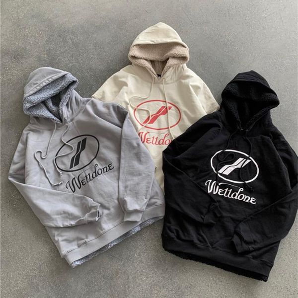 

men's hoodies & sweatshirts we11done hoodie men women plus velvet thickening welldone oversize pullover harajuku, Black