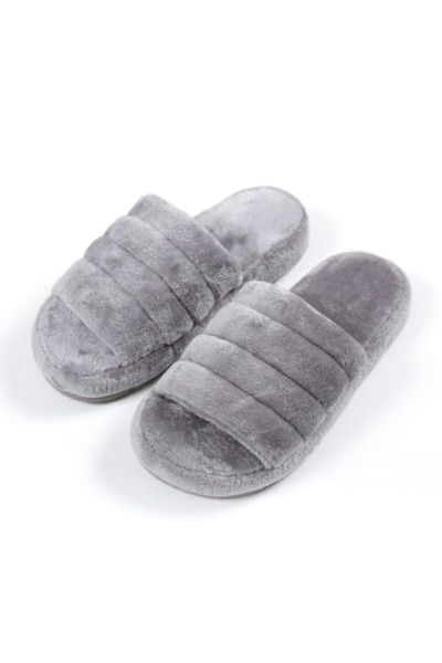 

women's gray soft home slipper slippers, Black