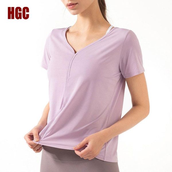 

yoga outfit hgc casual t-shirt women summer short sleeve running gym sports loose mesh breathable fitness dance training blouse