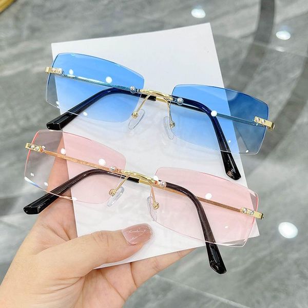 

sunglasses fashion small rectangle women vintage rimless clear ocean gradient sun glasses brand designer men shades uv400, White;black