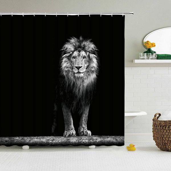 

animals printed lion, cat,elephant, bath curtains waterproof polyester cloth washable bathroom shower curtain with hook