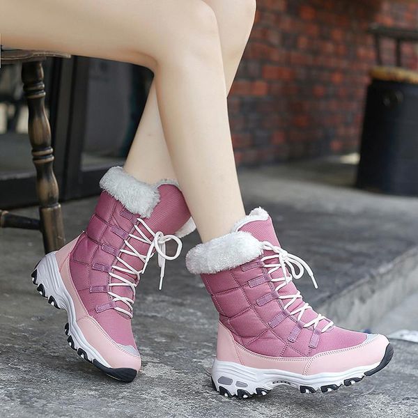 

winter women boots keep warm mid-calf snow lace-up comfortable ladies zapatos mujer botas, Black