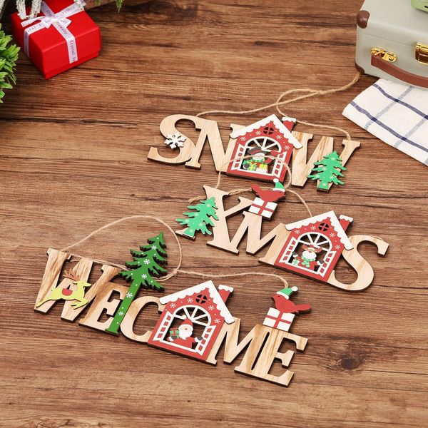 Frohe Weihnachten Willkommen Board Weihnachten Baum Dekoration Wandtür Holz Anhänger Hängende Zeichen Ornament Home Fenster Indoor Outdoor Decor JY0606