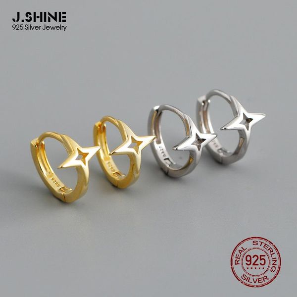 

hoop & huggie jshine fashion hollow star s925 sterling silver ear buckle circle small earrings 925 earlobe fine jewelry for women, Golden;silver