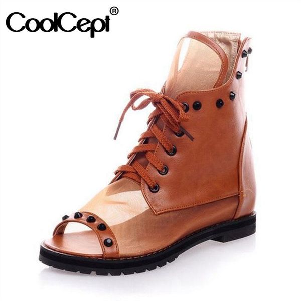 

coolcept summer women sandals zipper open toe flats shoes breathable outdoor vacation beach size 33-43, Black
