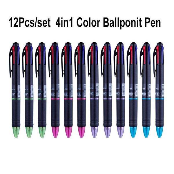 

12pcs/set 0.7mm multicolor ballpoint pen multifunction 4in1 color retractable ball pens office school writing signature handle, Blue;orange