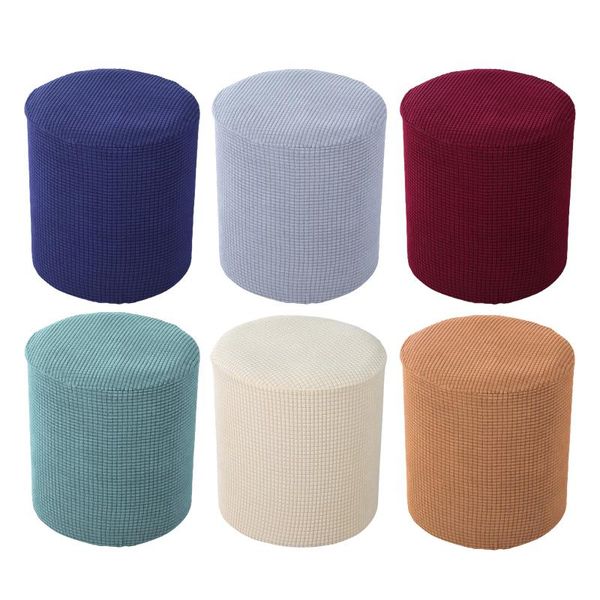 

chair covers round ottoman slipcover footstool protector stool stretch with elastic bottom, textured checked fabric