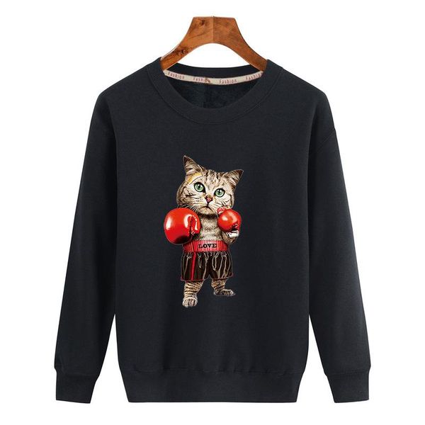 

men's hoodies & sweatshirts plus velvet padded o-neck sweatshirt men cartoon print long-sleeved bottoming shirt male pullover warm stre, Black