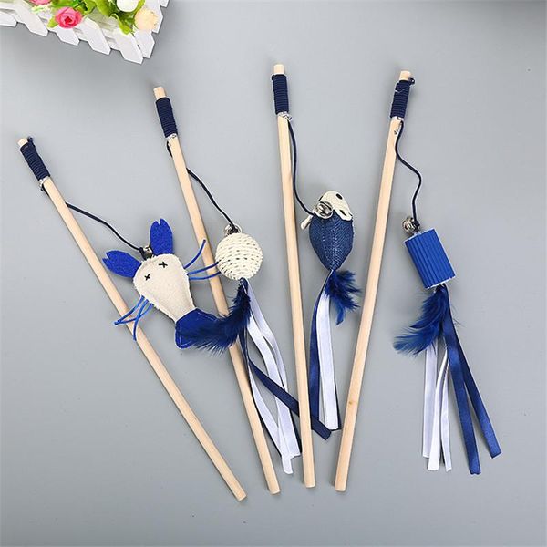 

cat toys pet funny mouse linen small fresh bells wooden pole feather stick