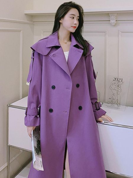 

women's trench coats [ewq] purple windbreaker long knee length design women autumn winter 2021 coat female tide high-quality clothing 4, Tan;black