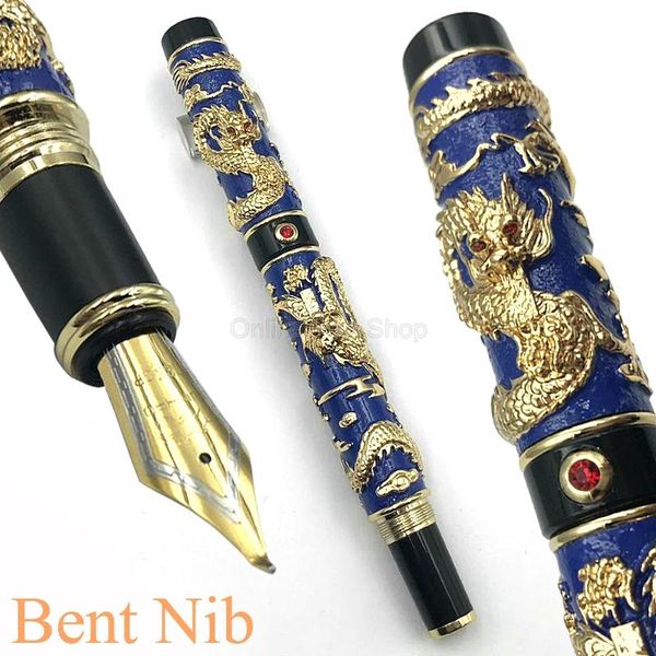 

fountain pens jinhao blue cloisonne classic double dragon calligraphy pen fude bent nib advanced craft writing
