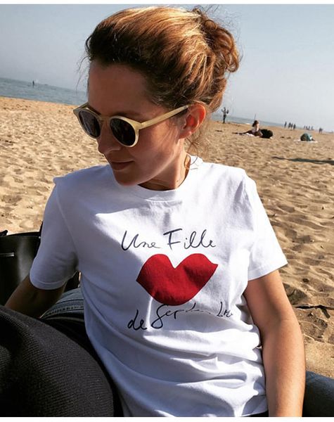 

jastie lips print t-shirt women o-neck short sleeve summer shirts casual beach boho tee woman tshirts mujer camisetas 210419, White