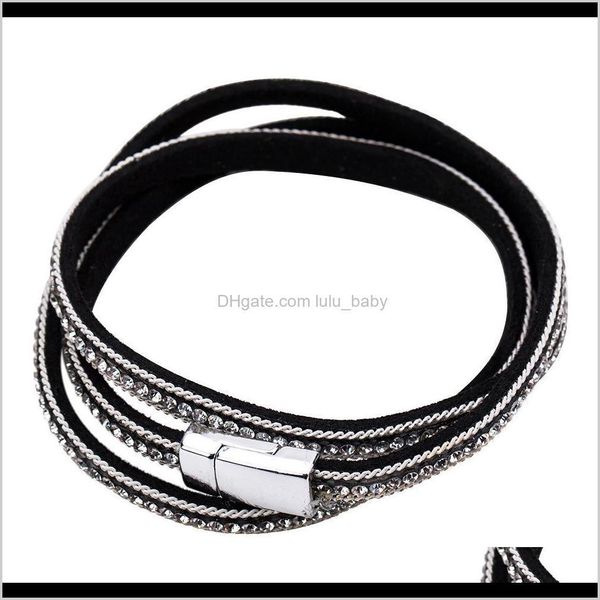 

beaded, strands bracelets jewelry drop delivery 2021 eh8108 exaggerated alloy bracelet diamond leather rope female multi-layer woven bohemia, Black