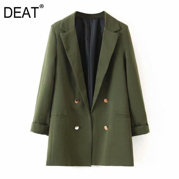 

[deat] women army green double breasted blazer lapel long sleeve loose fit jacket fashion tide spring autumn 2021 13t881 women's suits, White;black