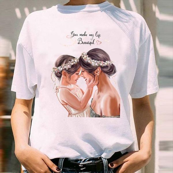 

graphic aesthetic floral clothing women fashion printing mom mama mother cartoon print female clothes tees t shirt, White