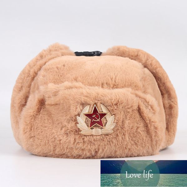 Badge soviético Ushanka homens russos mulheres de inverno chapéus Faux Fur Exército Militar Bomber Hat Trapper Earflap Snow Cap Fábrica Preço Especialista Qualidade Mais Recente Estilo