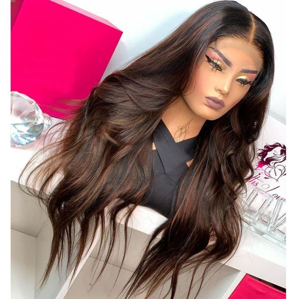 

peruvian glueless 13x6 lace front wigs with baby hair 180density highlight chocalate wavy full human remy, Black;brown