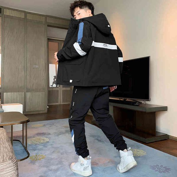 

tracksuits sportswear men's spring and autumn leisure clothes 2021 trend tooling coat two-piece set, Gray