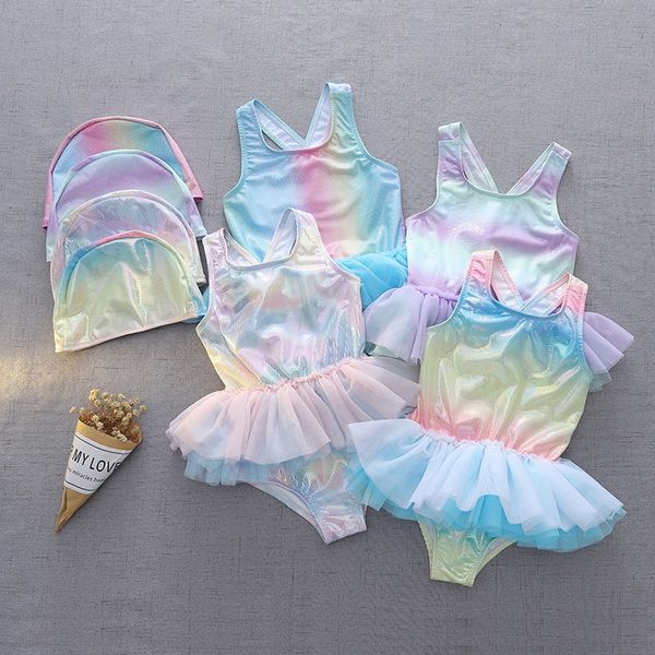 

one-pieces summer kids girls swimwear one piece raiow swimsuit with swim cap children clothes e75 6r36, Black