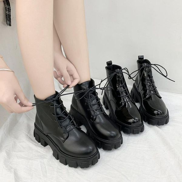 

boots 2021 women autumn black boot women's lace up round head ankle female fashion shoes ladies combat booties