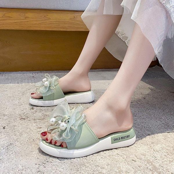 

slippers women's fashion flip flops ladies sandals flat rhinestone bow women 2021 shoes woman, Black