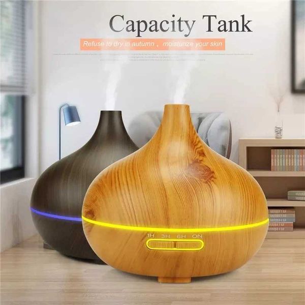 Holz Luftbefeuchter Aroma Ätherisches Öl Aromatherap Diffusor für Home Fernbedienung 7 Farbe Licht Elektrische Cool Mini Nebel Maker 210724