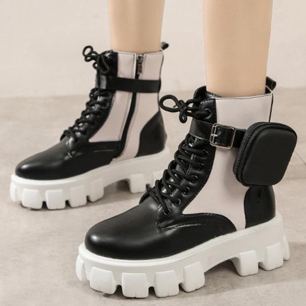 

boots wwomen high thick heel winter fashion wedge zip up ladies with pocket smasll bag shoes zapatos de mujer, Black