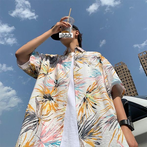 

men's t-shirts day department short sleeve flower shirt summer boy ins logo loose yuppie handsome jokey leisure five minutes shi, White;black