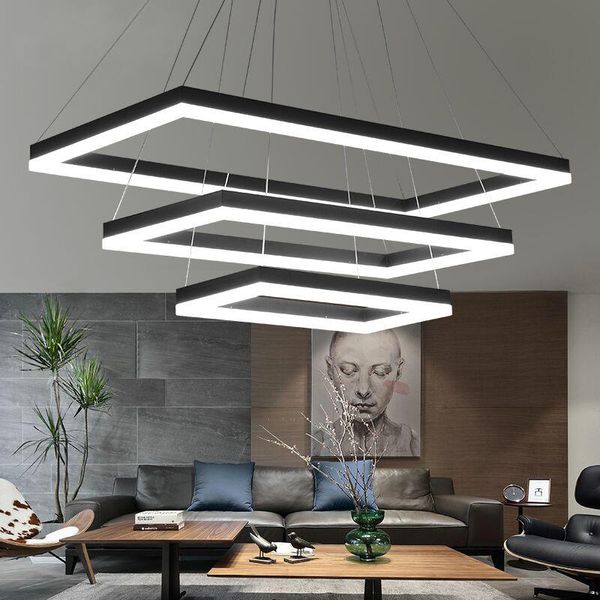 

rectangular modern led pendant lights living room bedroom dining black/white/brown aluminum home deco acrylic lamp lamps