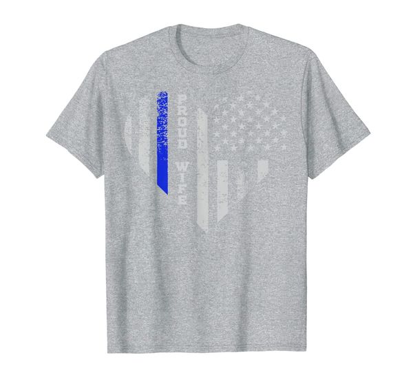 

thin blue line heart t-shirt wife of police proud usa, White;black