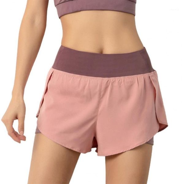

women's shorts sports women summer quick dry double layer female running high waist side pocket wide waistband short femme, White;black