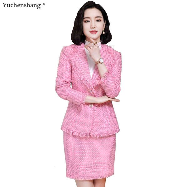 

casual dresses fall autumn winter pink blue white blazer coat and mini skirt suit women girl plaid thick two pieces set rdsj, Black;gray