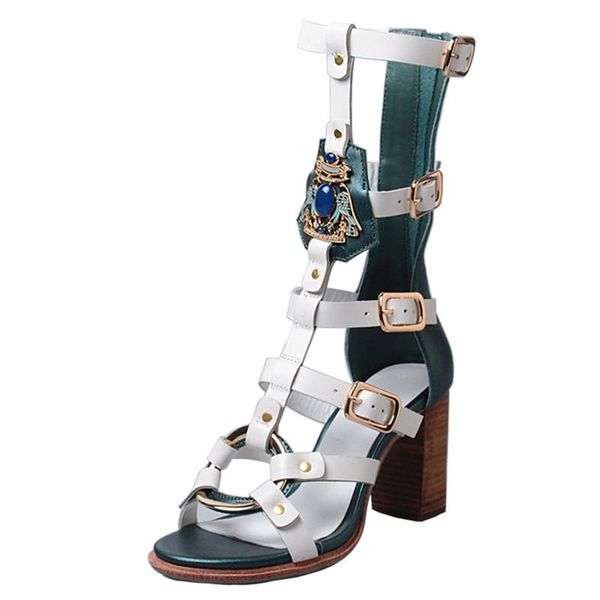 

white women summer boots straps 8cm chunky high heel sandals fashion hollow out gladiator sandalias mujer dress shoes, Black
