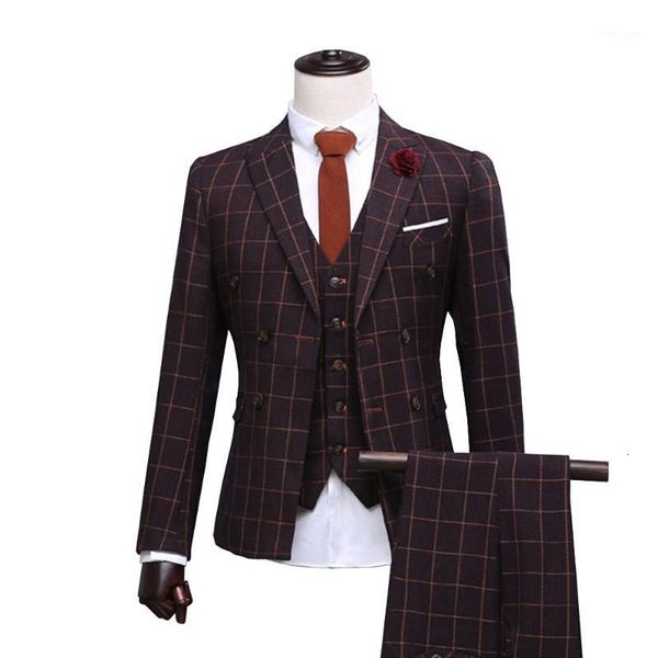 

men's & plaid tweed wool men suit custom wedding suits retro tailor made blazers groom tuxedos home three-piece1 siur, White;black