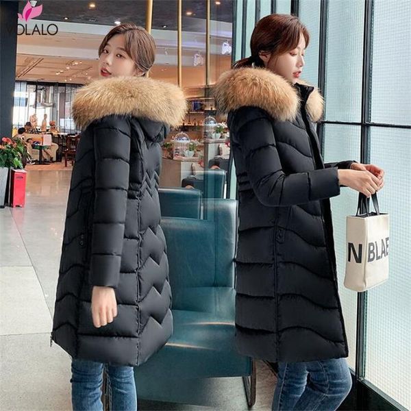

women's down & parkas 2021 jacket winter coats artificial raccoon hair collar female parka black thick cotton padded lining ladies m-3x
