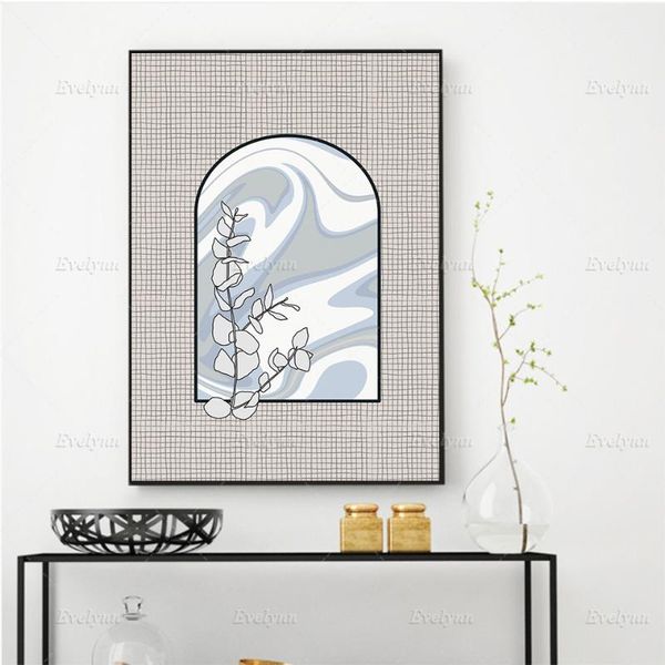 

paintings nordic eucalyptus leaves,1960s wall art,modern line drawing canvas painting home decor poster and print picture for living room