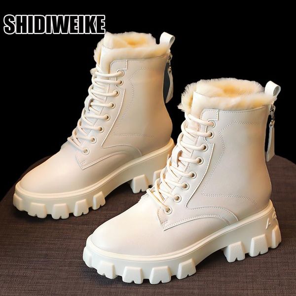 

boots women's casual sneakers winter with plush fur warm shoes lacing on vc1835, Black