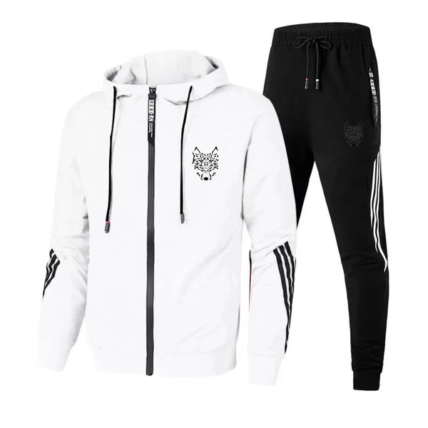 

men's tracksuits product the wolf head 2021autumn/winter men zipper stripe tracksuit suit hoodie & pants mens jogging sports, Gray