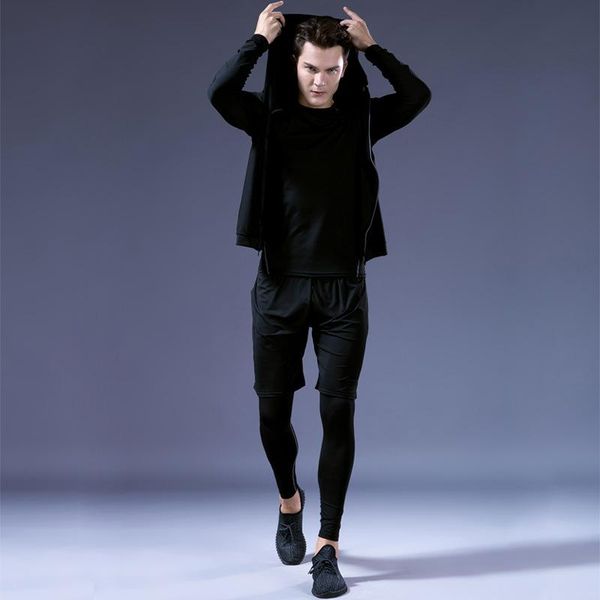 

running sets men's compression sportswear, training wear, fitness socks, sports suits, fast drying large sizes, Black;blue